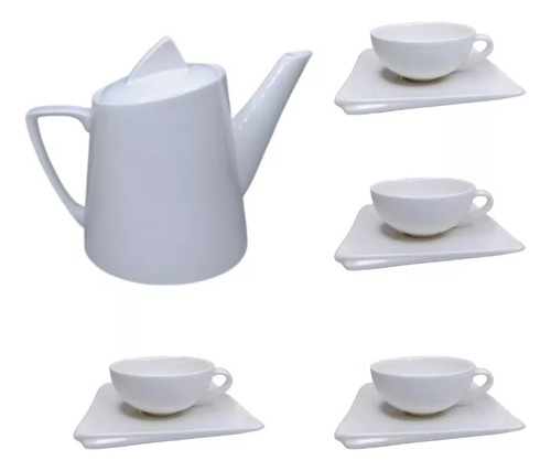 Set Tetera Porcelana 920ml Tapa + 4 Tazas Platos Vdp