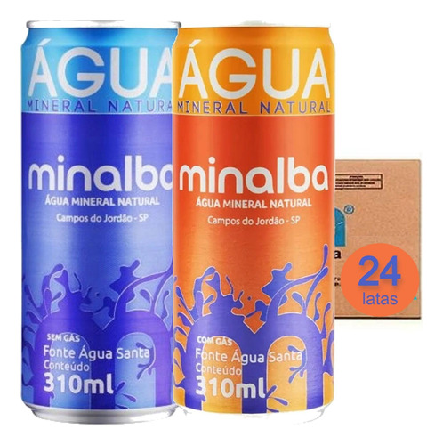 Agua Mineral 12un Sem Gás E 12un Com Gás Minalba Lata 310ml