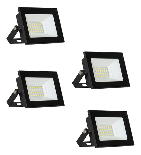 Pack X4 Reflector Proyector Led Exterior Luz Fria Calida 20w Carcasa Negro Luz Frío