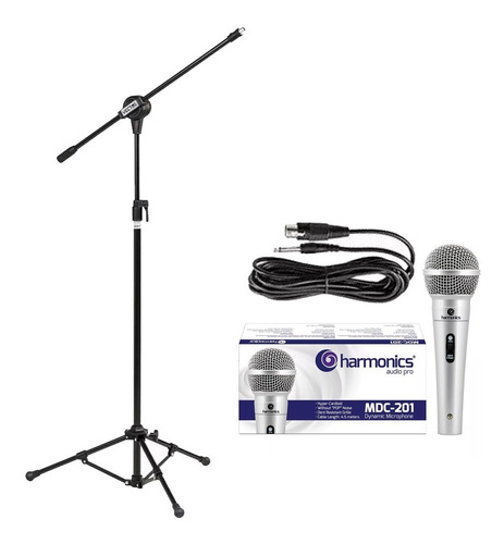 Kit Pedestal + Microfone Harmonics Mdc201 Prata Promoção!