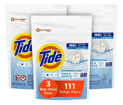 Tide Pods Free & Gentle, Cápsulas De Jabón Detergente Para L