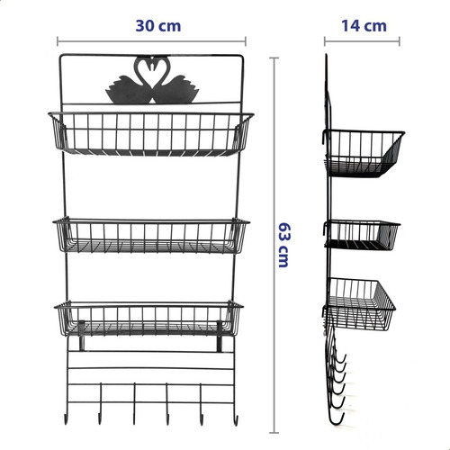 Imagen 3 de 8 de Cesto Canasto Organizador Metal Colgante Grande Baño Cocina