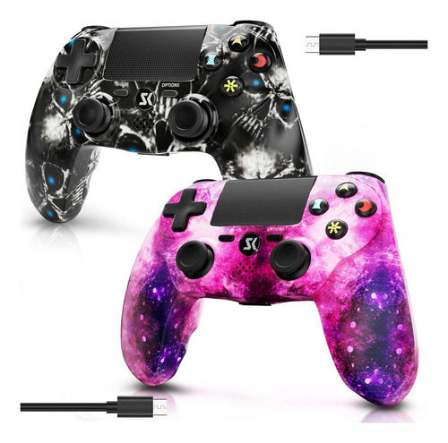 Controlador Inalámbrico Boowen Ps4 Rosa Y Negro Doble Shock