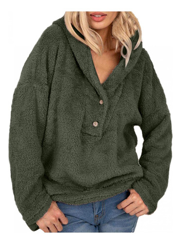 Sudadera Capucha Para Mujer Sherpa Solida Forro Polar Abrigo