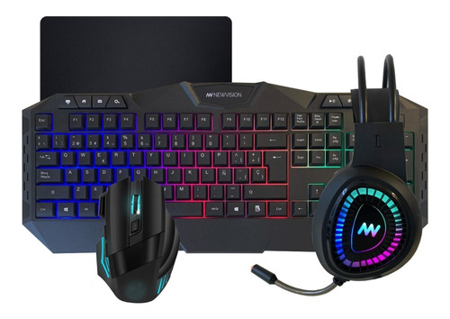 Teclado Mouse Auricular Gamer Nw-se500 Pc Kit Combo Led Rgb