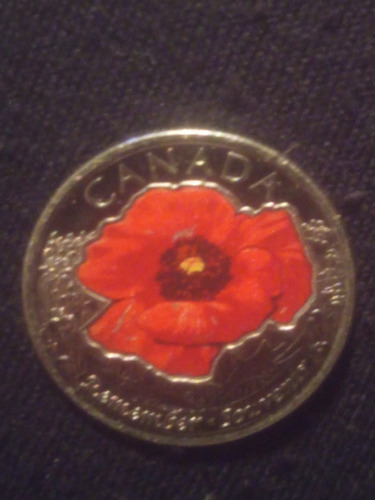 Moneda Amapola Canadiense 25centv Elizabeth || 2015 D.g Regi