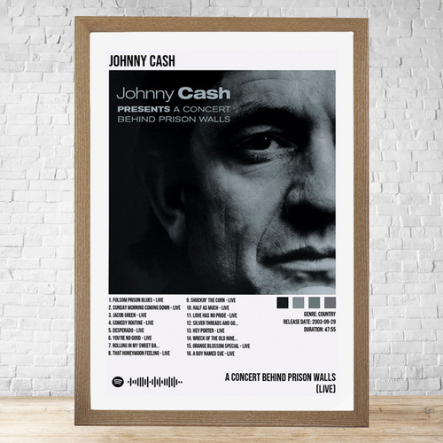 Cuadro Johnny Cash 5 30x40 Con Vidrio Y Marco Madera C565 Marrón Claro Moderno