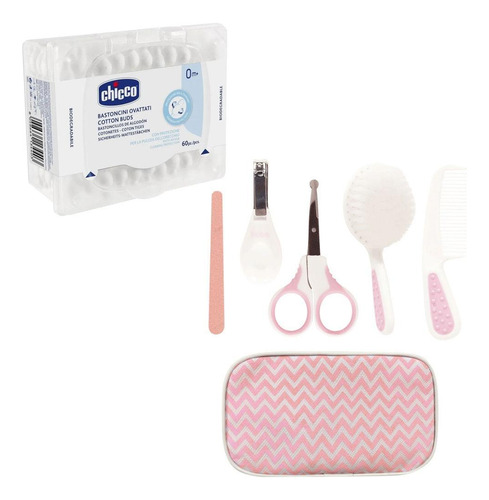 Kit Cuidados Bebê Rosa Buba + Hastes 60 Unid Chicco