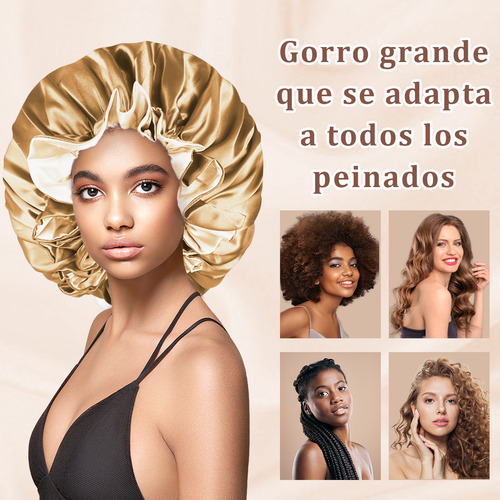 Gorro De Satín Para Dormir Y Proteger El Cabello Doble Capa Oro Champán