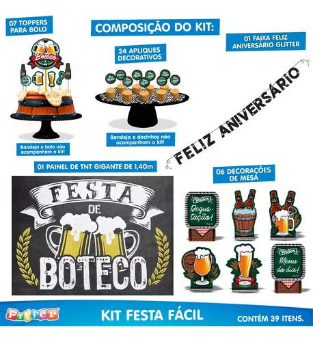 Kit Festa Fácil Boteco Comemoração Decoração De Aniversário