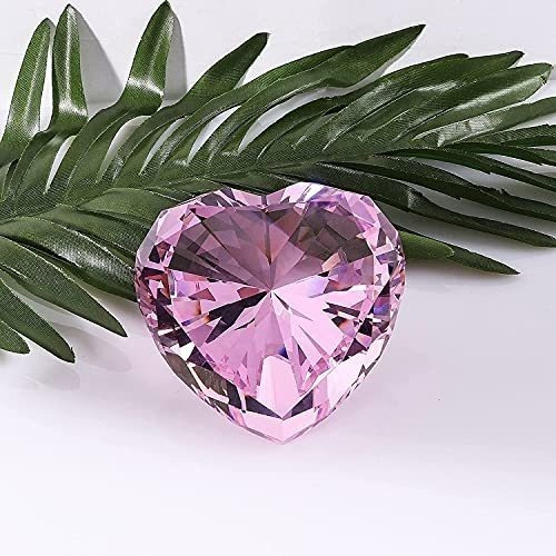 Corazon De Cristal Facetado / Pisa Papeles- 8cm - Rosa