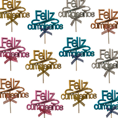 Adorno Torta Cake Toppers Cartel Frase Feliz Cumpleaños X2