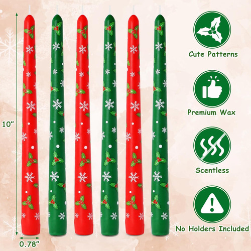 Velas Cónicas De Navidad De 25 Cm De Alto, Juego De 6 Sin Pe