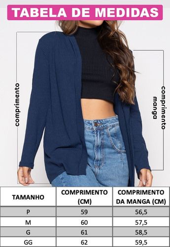 Imagem 6 de 9 de Kimono Cardigan Malha Canelada Inverno Blusinha Frio Aberto