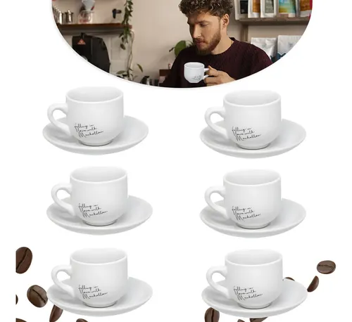 Jogo Xícaras Café Com ​Pires Porcelana Branca 12 Peças Branco Liso