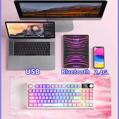 Teclado Yk830 Rgb Retroiluminado Para Computadores Branco Inglês Us