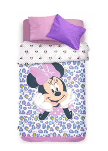 Acolchado Minnie Lila Una Plaza Y Media Licencia Original 