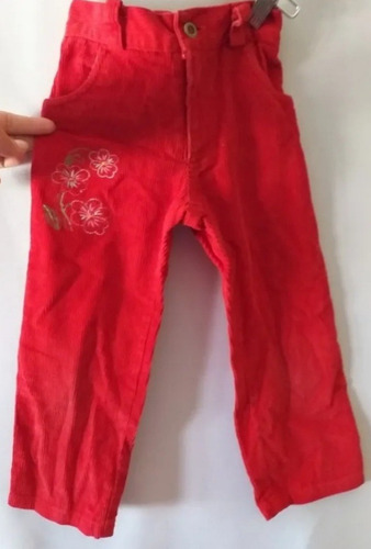 Pantalón Niña Rojo Con Bordado  Talle 3, Cataleya 