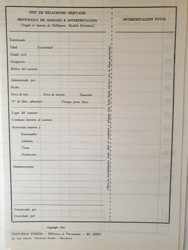 Test De Relaciones Objetales Y Test De Apercepcion Infantil (Usado)