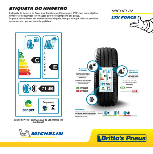 Pneu Aro 17 - Michelin Ltx Force 225/65 R17 106 H