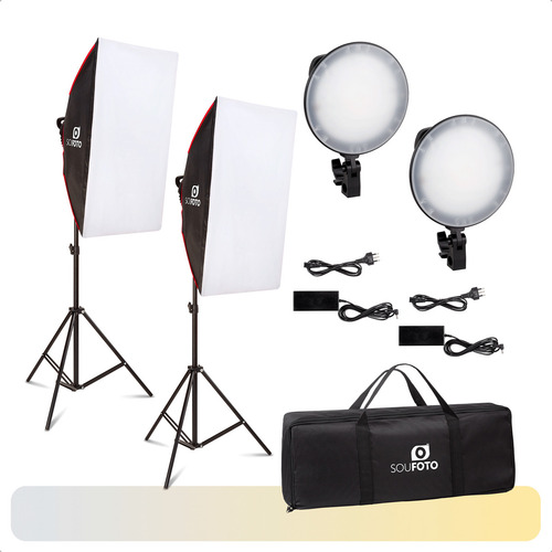 Kit Iluminação Softbox Duplo Berlim LED Bicolor 40W com Dimmer, Tripé 190cm, Bolsa de Transporte, Luz Ajustável Fria e Quente, 127/220V, Ideal para Estúdio, Foto, Vídeo, Lives e Produções