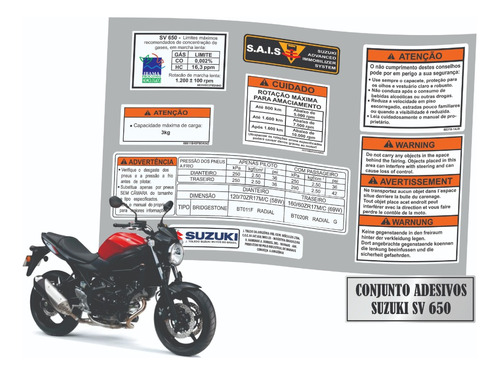 Etiquetas Advertencia Suzuki Sv 650 2019