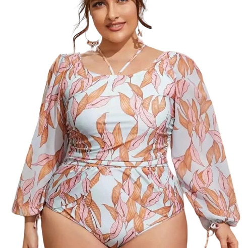 Traje De Baño Completo Tallas Grandes Manga Larga Girlboss