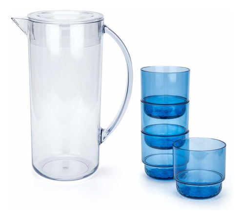 Unbreakable Stackable Plastic 3 Qt Clear Pitcher And 4 Bl