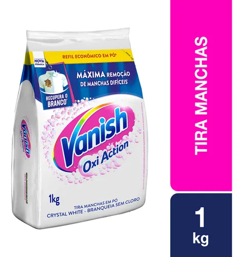 comprar Tira Manchas Vanish em Pó Crystal White Oxi Action para roupas brancas Refil 1kg