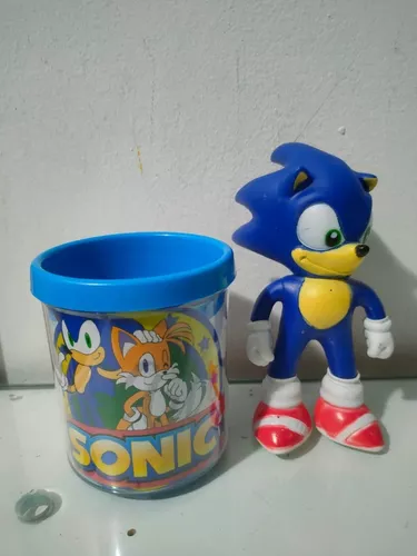 Boneco Sonic Azul Pequeno com Caneca Personalizada