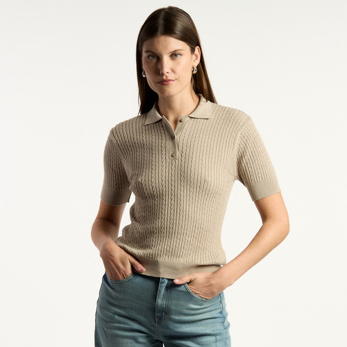 Chomba Mujer Kevingston Caly Manga Corta Slim Fit Ocre