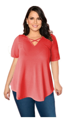 Remera Mujer Cuello V Cruz Evase Xl Xxl 3xl 4xl Mythos