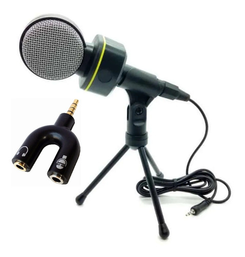 Microfone Multimídia Condensador Gravação P2 Tripé Cor Preto