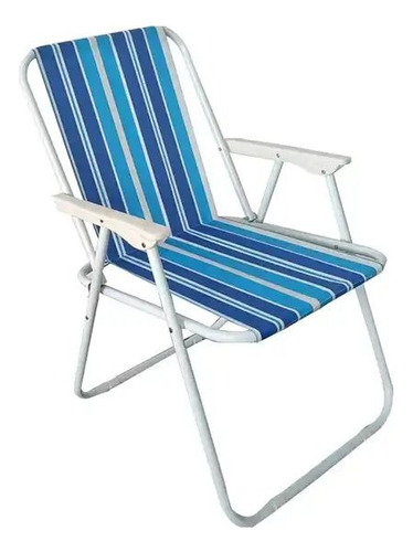 Cadeira De Praia E Piscina Portátil Fixa Dobrável Reforçada Cor Azul