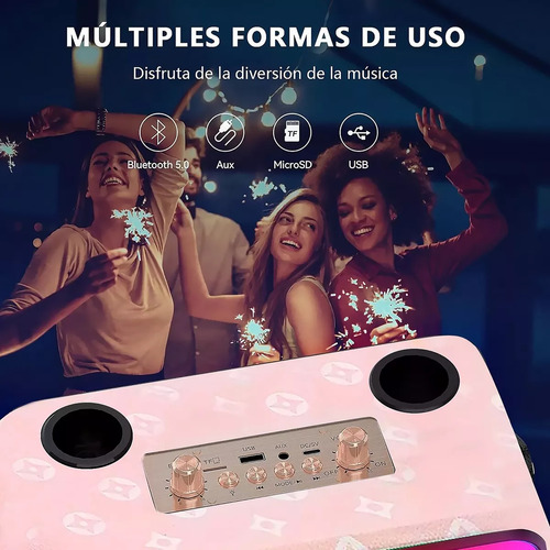 Moreka 393+ Altavoz Bluetooth Portátil Recargable Altavoz Subwoofer Inalámbrico Bluetooth Ipx6 Altavoz De Música Con Luces De Discoteca Rgb Para Fiesta Al Aire Libre Patio Con 2 Micrófonos Color Rosa