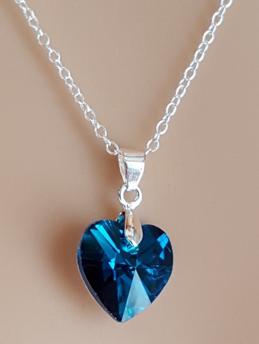 Collar Colgantes De Cristal Forma De Corazón Azul