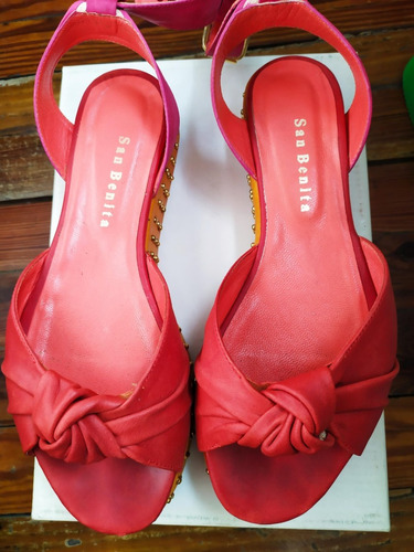 Sandalias Cuero Rojo - Fuxia - Naranja  Con Tachas N37 