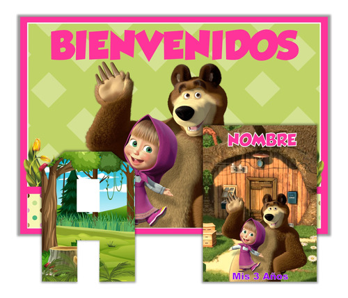 Kit Imprimible Masha Y El Oso + Libro Colorear + Letras 3d