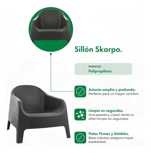 Sillón De Jardín Skarpo Gardenlife Color Negro Set x2 Unidades