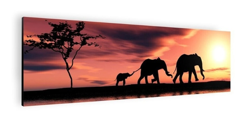 Cuadro Decorativo Mural Elephant In Sunset 35x130 Mdf