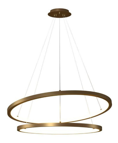 Lustre Pendente Orluce Led 2 Aros Arco Dourado 40/50cm 2700k