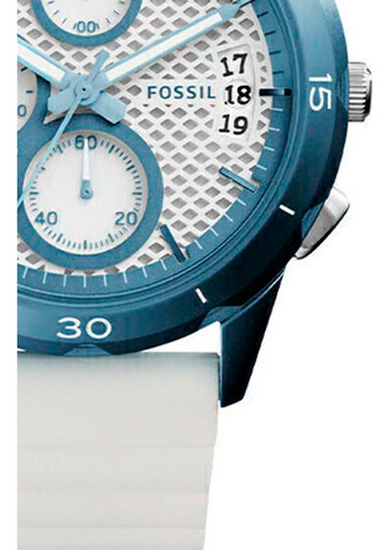 Reloj Fossil Es4222 Para Mujer Malla Blanco Bisel Azul Fondo Blanco