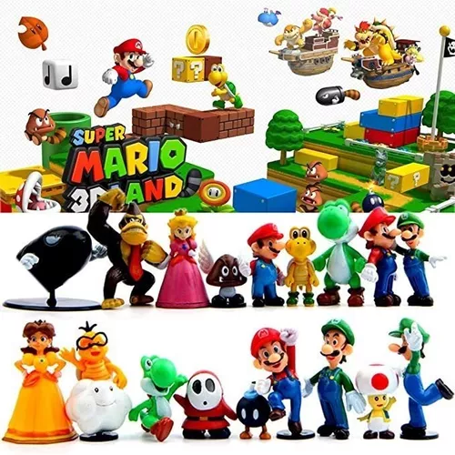 Figuras Mario Bros,18 piezas Super Mario Cake Topper,Figuras Mario Bros,Super Mario Figuras Decoración,Adorno de Torta de Cumpleaños,para Super Mario Juguete Niños Pastel Decoración 