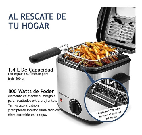 Imagen 2 de 6 de Freidora Eléctrica De Aceite Elite 1.41 Litros Acero Inox