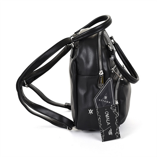 Imagen 7 de 7 de Mochilas Chicas Amayra Mujer Simil Cuero Negras Bolsillos