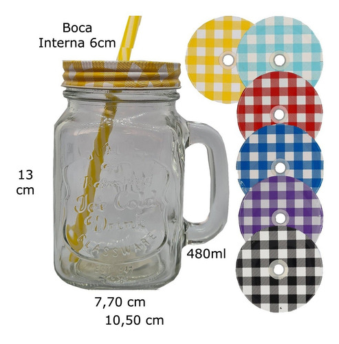 Imagem 6 de 7 de 1 Caneca Mason Jar 1 Canudos 1 Tampas Diferentes Sweet Amado