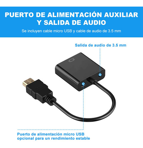 Adaptador Hdmi A Vga Con 3.5mm Audio Jack Y Micro Usb