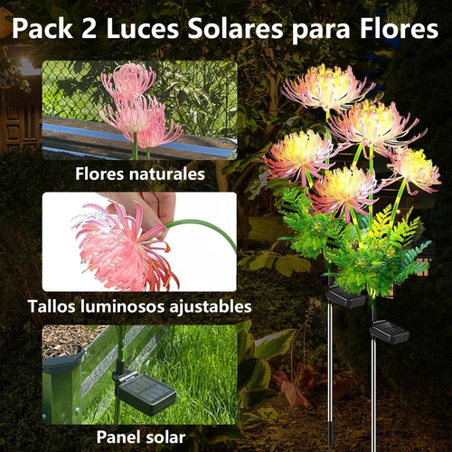 2 Luces Solares De Flores Para Decoración De Jardín De 70 Cm