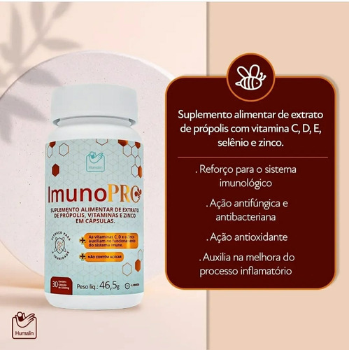 Imuno Pro Imunidade Suplemento Extrato De Própolis Vitaminas Sabor Sem Sabor