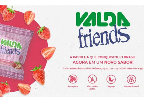 Pastilha Valda Friends Morango Pote 50g Caixa C/6 Potes